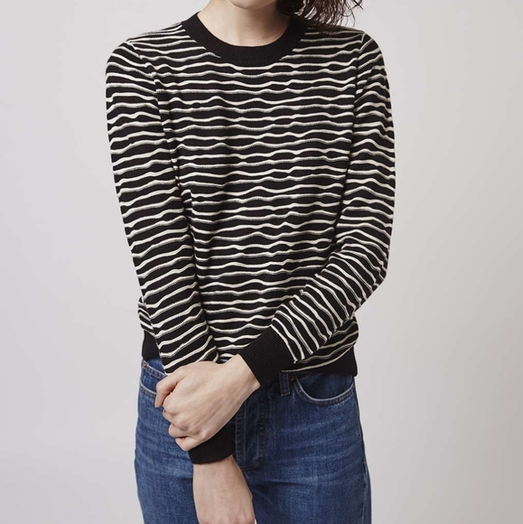 Topshop Wavy Striped Print Cotton Sweater - Picture 2 of 6